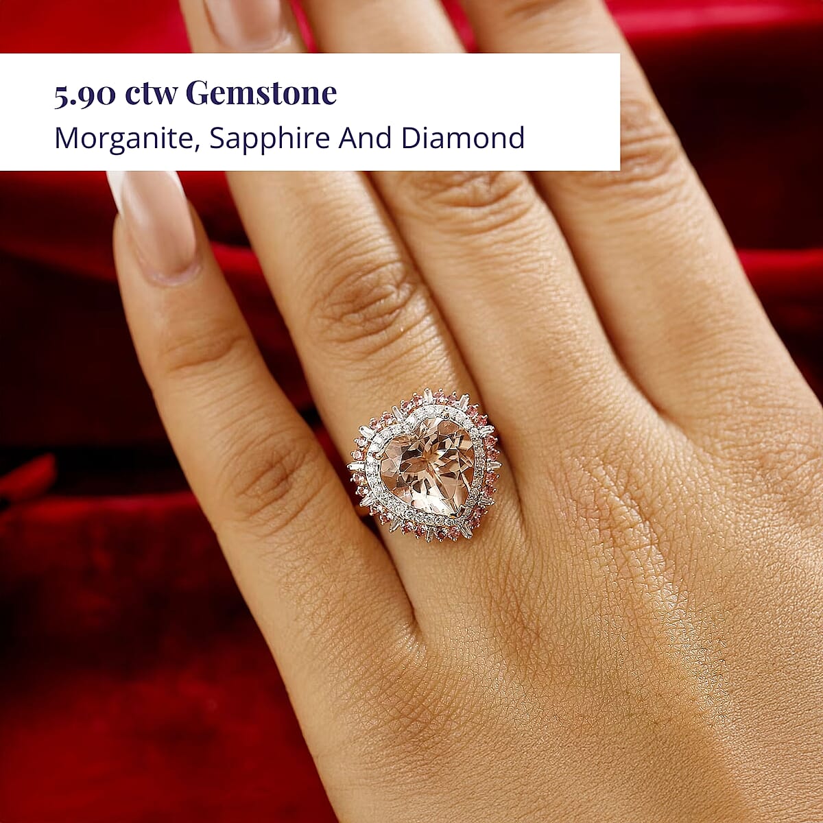 Certified & Appraised Luxoro 14K Rose Gold Palmeiras AAA Pink Morganite and AAA Santa Maria Aquamarine Double Halo Ring (Size 9.5) 4.45 Grams 3.60 ctw image number 1