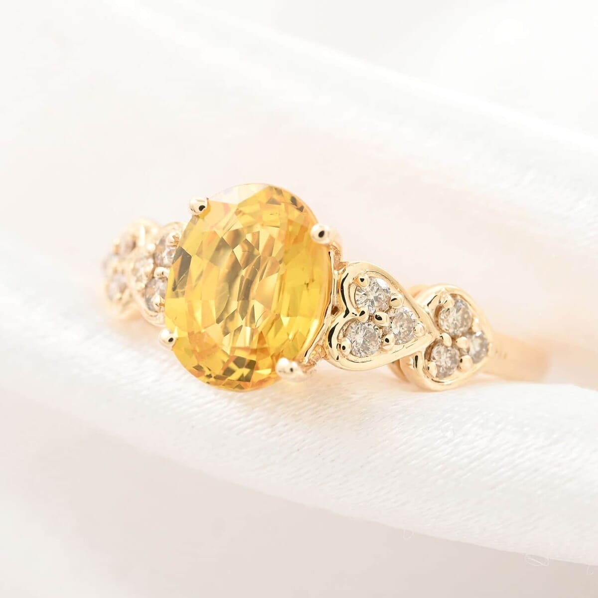 Certified & Appraised Luxoro 14K Yellow Gold AAA Yellow Sapphire and I2 Diamond Ring (Size 6.5) 1.85 ctw image number 1
