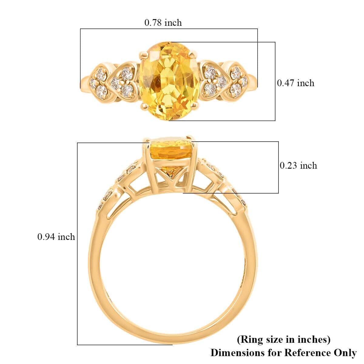 Certified & Appraised Luxoro 14K Yellow Gold AAA Yellow Sapphire and I2 Diamond Ring (Size 6.5) 1.85 ctw image number 5