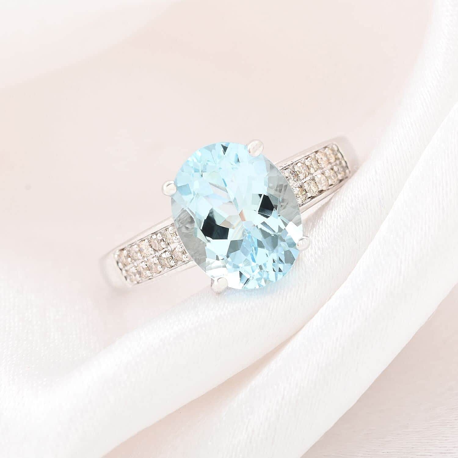 Certified & Appraised Luxoro 10K White Gold AAA Santa Maria Aquamarine and G-H I1 Diamond Ring (Size 5.0) 2.50 ctw