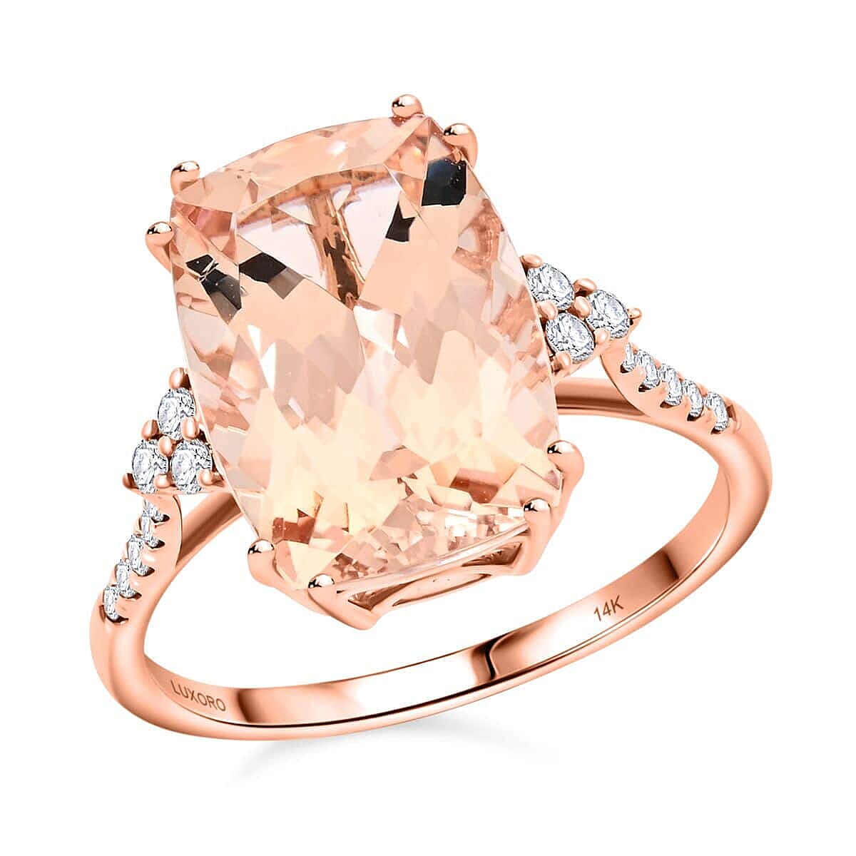 Certified & Appraised Luxoro 14K Rose Gold AAA Marropino Morganite and I2 Diamond Ring (Size 5.0) 6.70 ctw