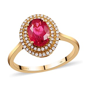 Certified Iliana AAA Ouro Fino Rubellite and G-H SI Diamond 1.60 ctw Double Halo Ring in 18K Yellow Gold (Size 10.0)