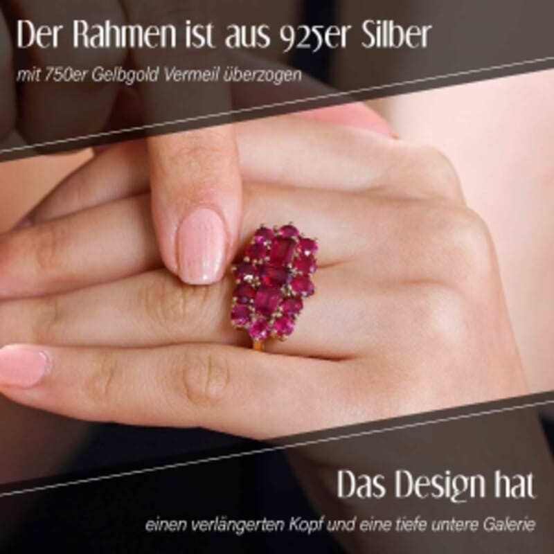 African Ruby and African Ruby 6.74 ctw Cluster Ring in Vermeil Yellow Gold Over Sterling Silver (Size 5.5)