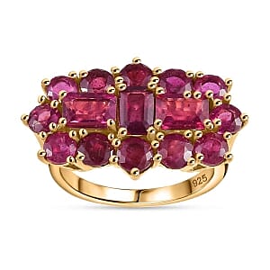 African Ruby and African Ruby 6.74 ctw Cluster Ring in Vermeil Yellow Gold Over Sterling Silver (Size 5.5)