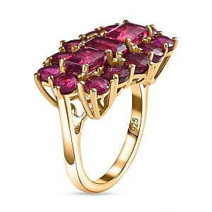 African Ruby and African Ruby 6.74 ctw Cluster Ring in Vermeil Yellow Gold Over Sterling Silver (Size 5.5)