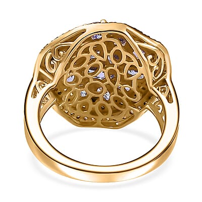 Tanzanite, Brown and White Zircon Sea Pebble Ring in 18K Vermeil Yellow Gold Over Sterling Silver (Size 10.0) 3.20 ctw