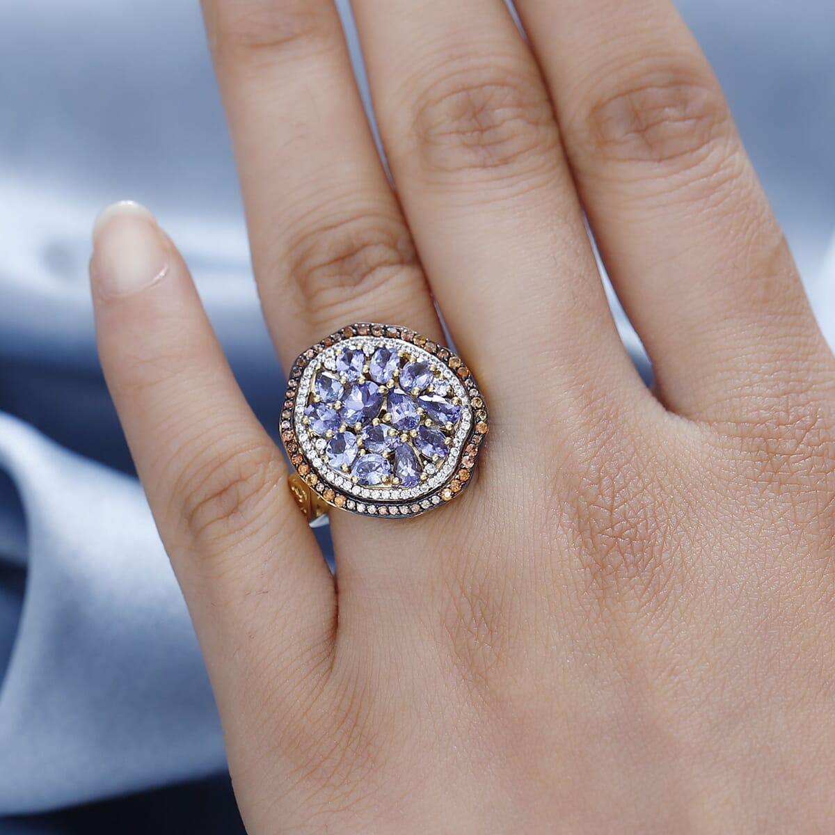 Tanzanite, Brown and White Zircon Sea Pebble Ring in 18K Vermeil Yellow Gold Over Sterling Silver (Size 5.0) 3.20 ctw image number 2