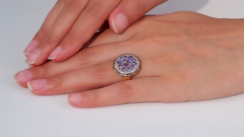 Tanzanite, Brown and White Zircon Ring in 18K Vermeil YG Over Sterling Silver (Size 10.0) 3.20 ctw