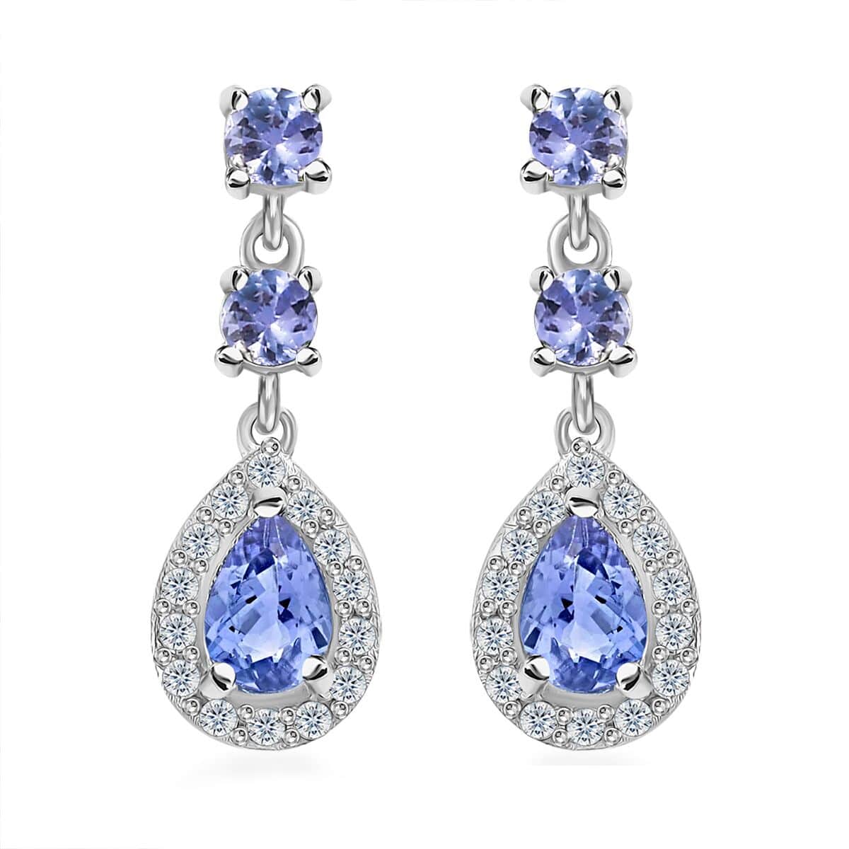 Tanzanite and White Zircon Drop Earrings in Rhodium Over Sterling Silver 1.50 ctw image number 0