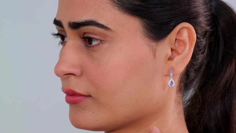 Tanzanite and White Zircon Drop Earrings in Rhodium Over Sterling Silver 1.50 ctw