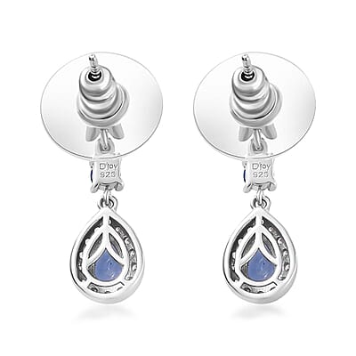Tanzanite and White Zircon Drop Earrings in Rhodium Over Sterling Silver 1.50 ctw