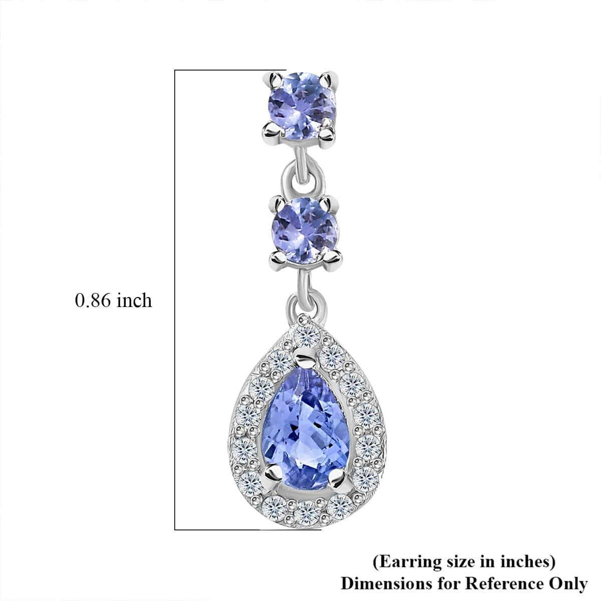 Tanzanite and White Zircon Drop Earrings in Rhodium Over Sterling Silver 1.50 ctw image number 5