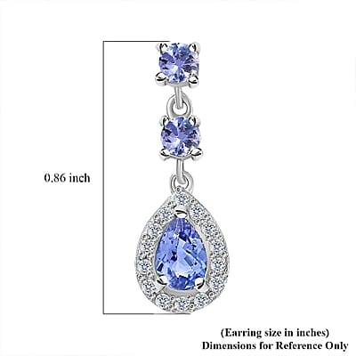 Tanzanite and White Zircon Drop Earrings in Rhodium Over Sterling Silver 1.50 ctw