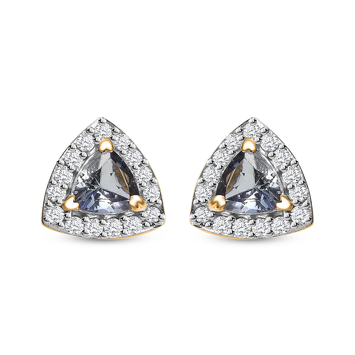 Green Tanzanite and White Zircon Halo Stud Earrings in 18K Vermeil Yellow Gold Over Sterling Silver 1.50 ctw