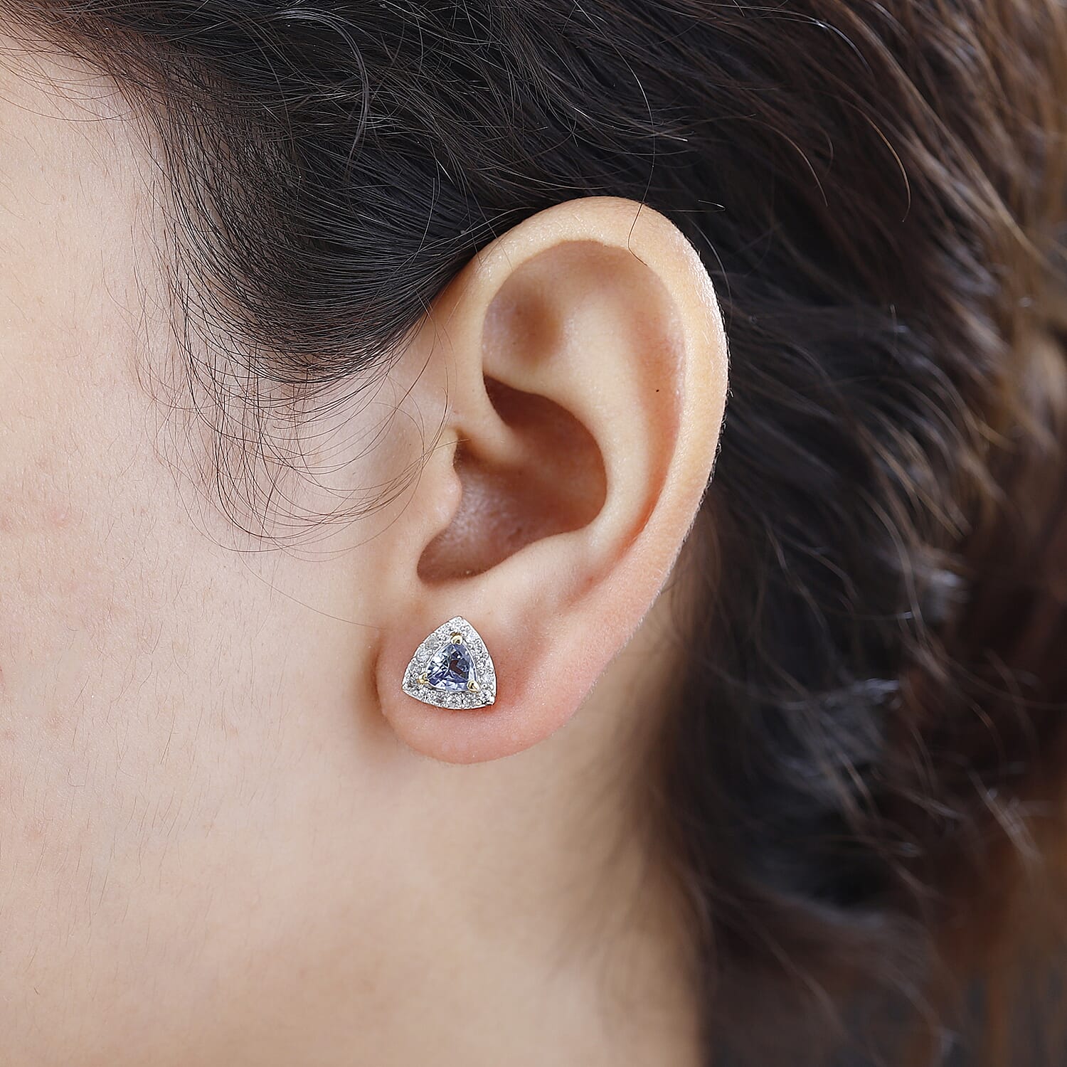Green Tanzanite and White Zircon Halo Stud Earrings in 18K Vermeil Yellow Gold Over Sterling Silver 1.50 ctw