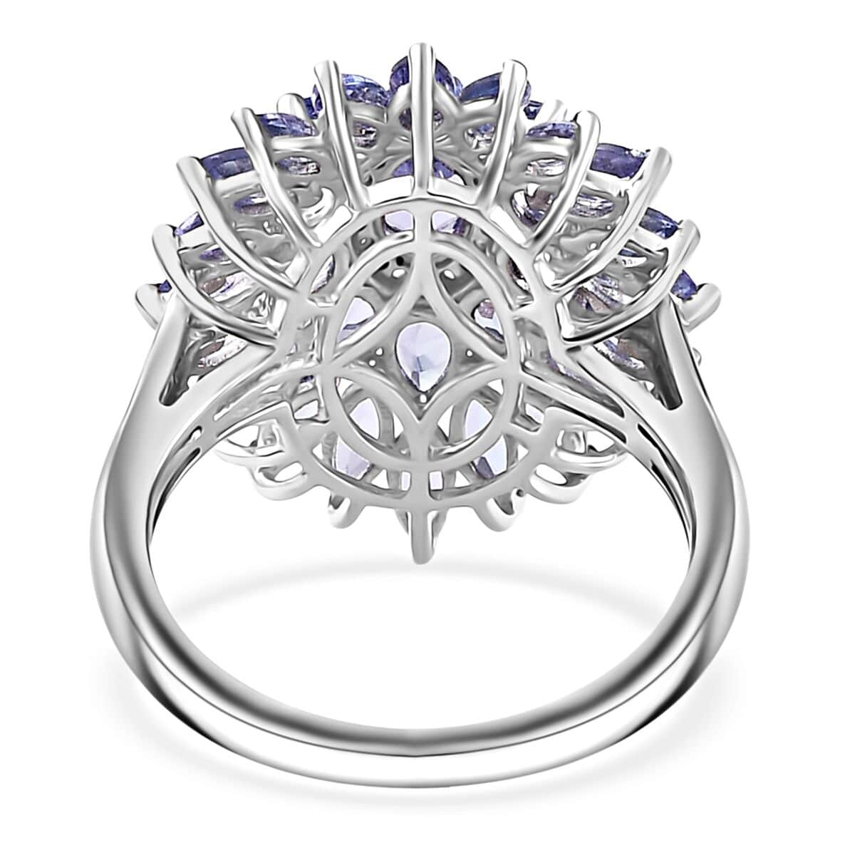 Tanzanite and White Zircon Dahlia Floral Spray Ring in Rhodium Over Sterling Silver (Size 8.0) 4.35 ctw image number 4