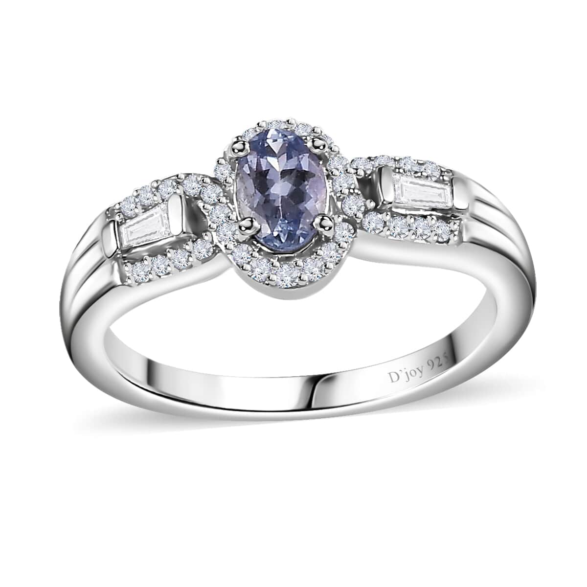 Peacock Tanzanite and White Zircon Halo Ring in Rhodium Over Sterling Silver (Size 10.0) 0.90 ctw image number 0