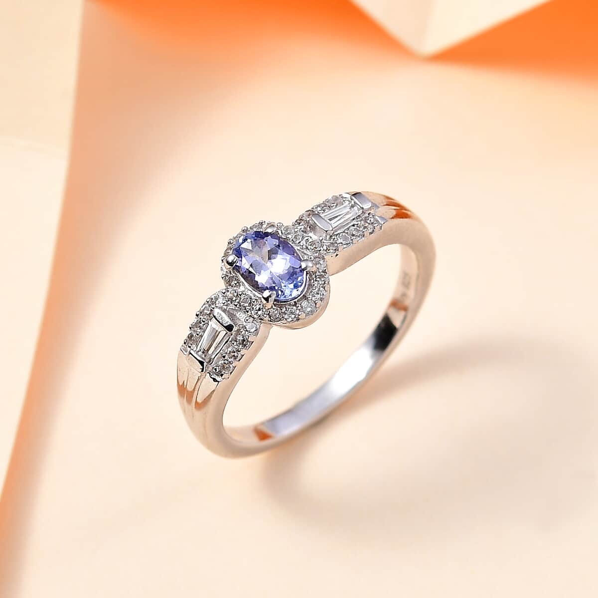 Peacock Tanzanite and White Zircon Halo Ring in Rhodium Over Sterling Silver (Size 10.0) 0.90 ctw image number 1