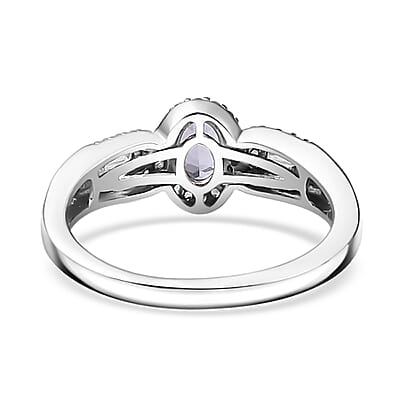Peacock Tanzanite and White Zircon Halo Ring in Rhodium Over Sterling Silver (Size 10.0) 0.90 ctw