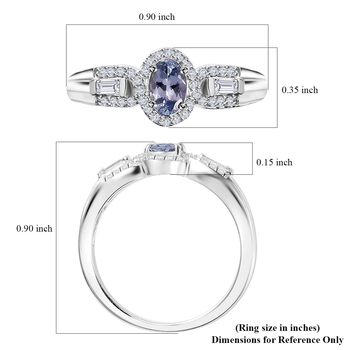 Peacock Tanzanite, White Zircon Ring in Rhodium Over Sterling Silver (Size 10.0) 0.90 ctw image number 5