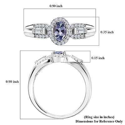 Peacock Tanzanite and White Zircon Halo Ring in Rhodium Over Sterling Silver (Size 10.0) 0.90 ctw