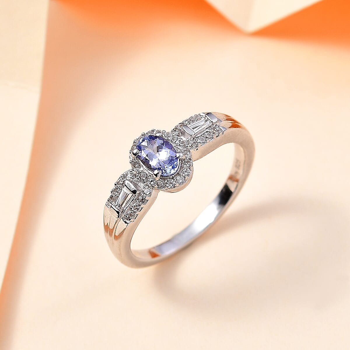 Peacock Tanzanite and White Zircon Halo Ring in Rhodium Over Sterling Silver (Size 9.0) 0.90 ctw image number 1