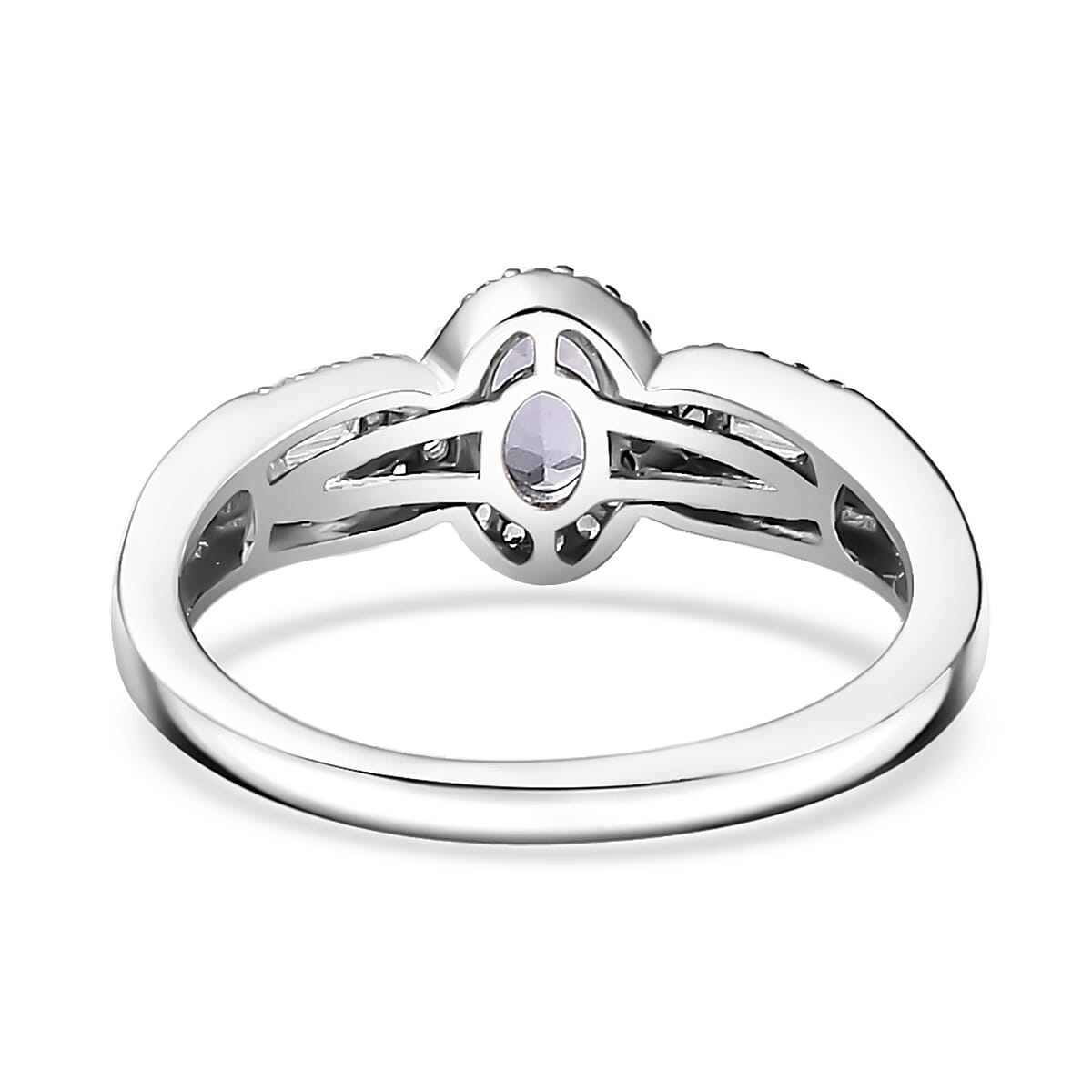 Peacock Tanzanite and White Zircon Halo Ring in Rhodium Over Sterling Silver (Size 9.0) 0.90 ctw image number 4