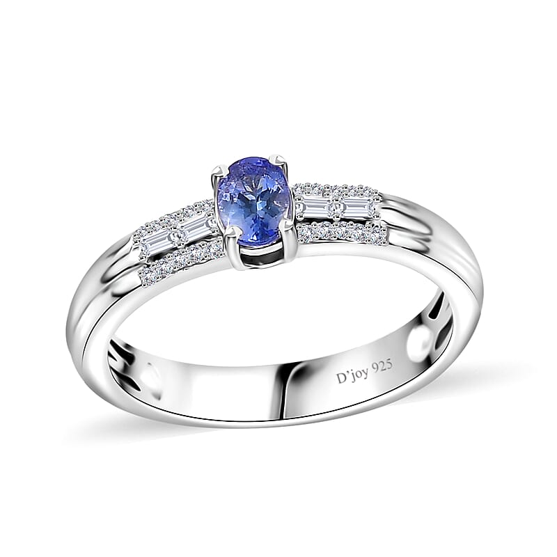 Peacock Tanzanite and White Zircon Ring in Rhodium Over Sterling Silver (Size 10.0) 0.60 ctw