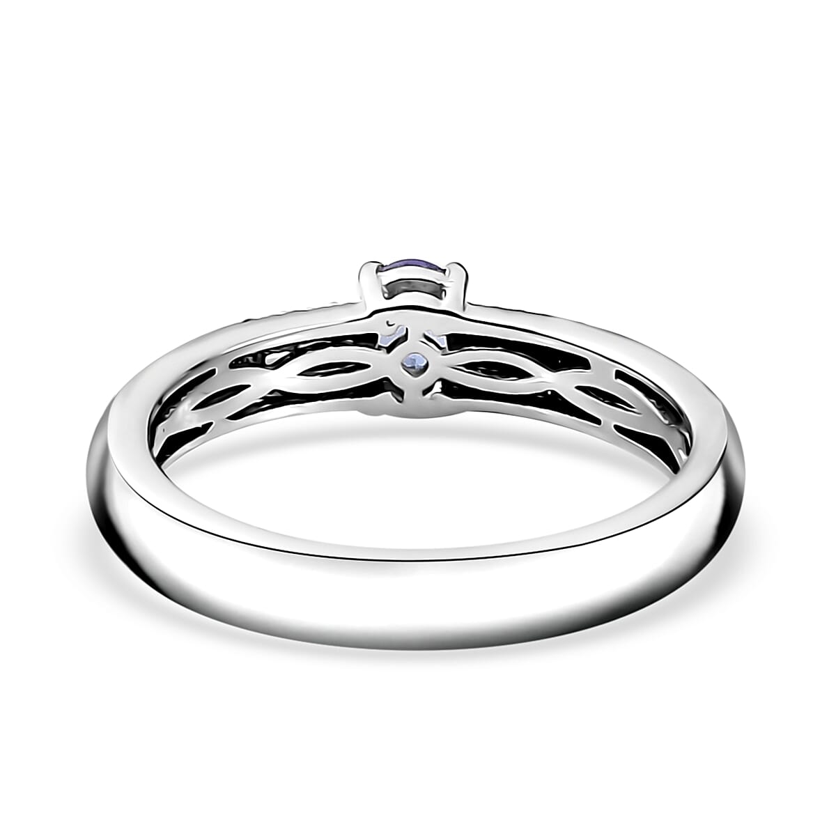Peacock Tanzanite and White Zircon Ring in Rhodium Over Sterling Silver (Size 10.0) 0.60 ctw