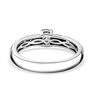 Peacock Tanzanite and White Zircon Ring in Rhodium Over Sterling Silver (Size 10.0) 0.60 ctw