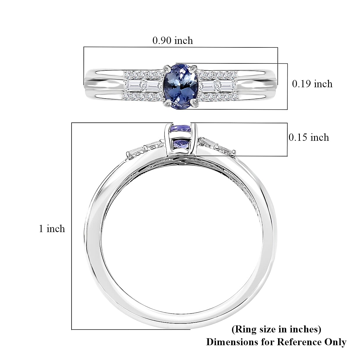Peacock Tanzanite and White Zircon Ring in Rhodium Over Sterling Silver (Size 10.0) 0.60 ctw