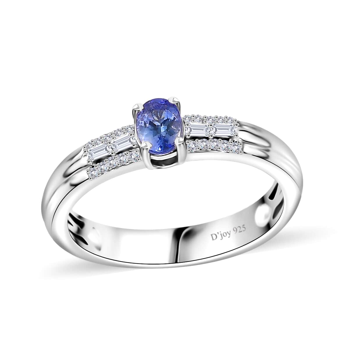 Peacock Tanzanite and White Zircon Ring in Rhodium Over Sterling Silver (Size 7.0) 0.60 ctw image number 0