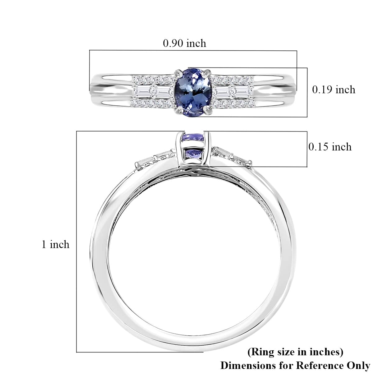 Peacock Tanzanite and White Zircon Ring in Rhodium Over Sterling Silver (Size 7.0) 0.60 ctw image number 5