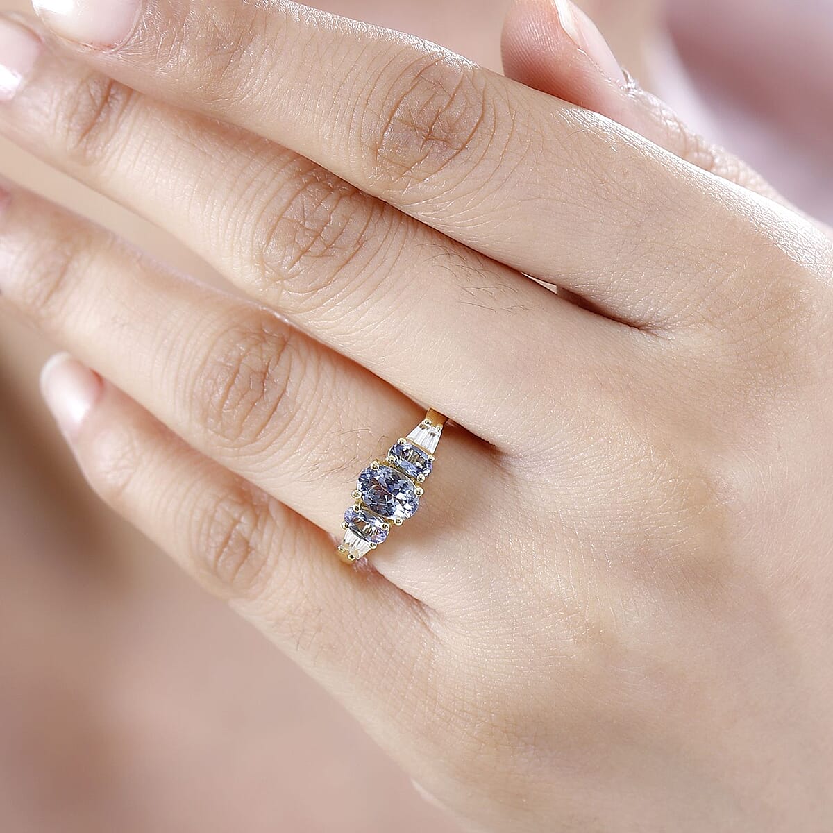 Peacock Tanzanite, White Zircon Ring in 18K Vermeil YG Over Sterling Silver (Size 10.0) 1.65 ctw image number 2