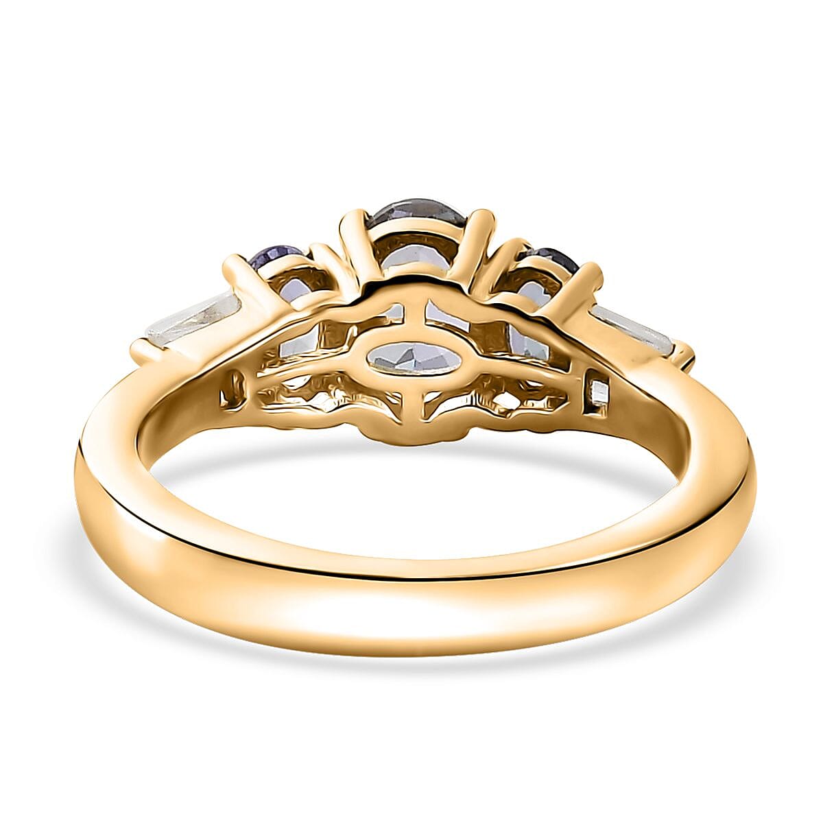 Peacock Tanzanite and White Zircon Trilogy Ring in 18K Vermeil Yellow Gold Over Sterling Silver (Size 10.0) 1.65 ctw