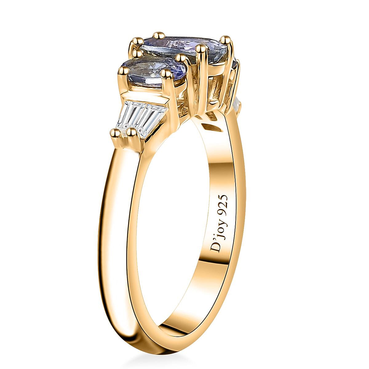 Peacock Tanzanite and White Zircon Trilogy Ring in 18K Vermeil Yellow Gold Over Sterling Silver (Size 8.0) 1.65 ctw image number 3