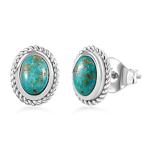 Artisan Crafted Sierra Nevada Turquoise Stud Earrings in Rhodium Over Sterling Silver 1.65 ctw