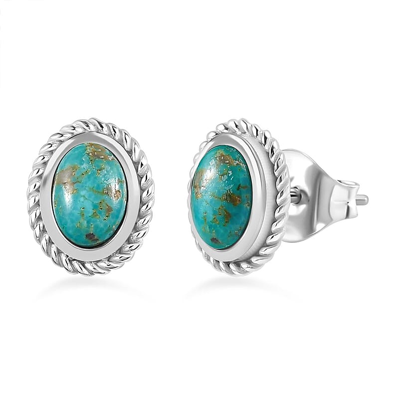 Artisan Crafted Sierra Nevada Turquoise 1.65 ctw Earrings in Rhodium Over Sterling Silver