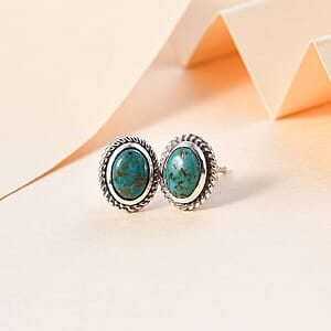 Artisan Crafted Sierra Nevada Turquoise Stud Earrings in Rhodium Over Sterling Silver 1.65 ctw