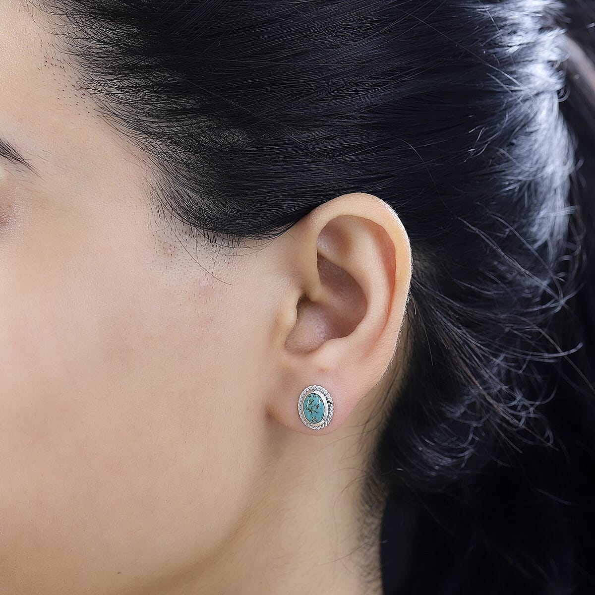 Artisan Crafted Sierra Nevada Turquoise Stud Earrings in Rhodium Over Sterling Silver 1.65 ctw image number 2