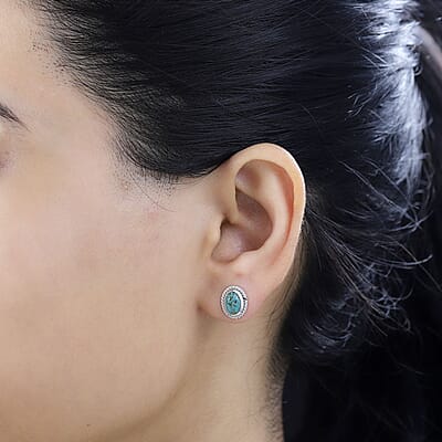 Artisan Crafted Sierra Nevada Turquoise 1.65 ctw Earrings in Rhodium Over Sterling Silver