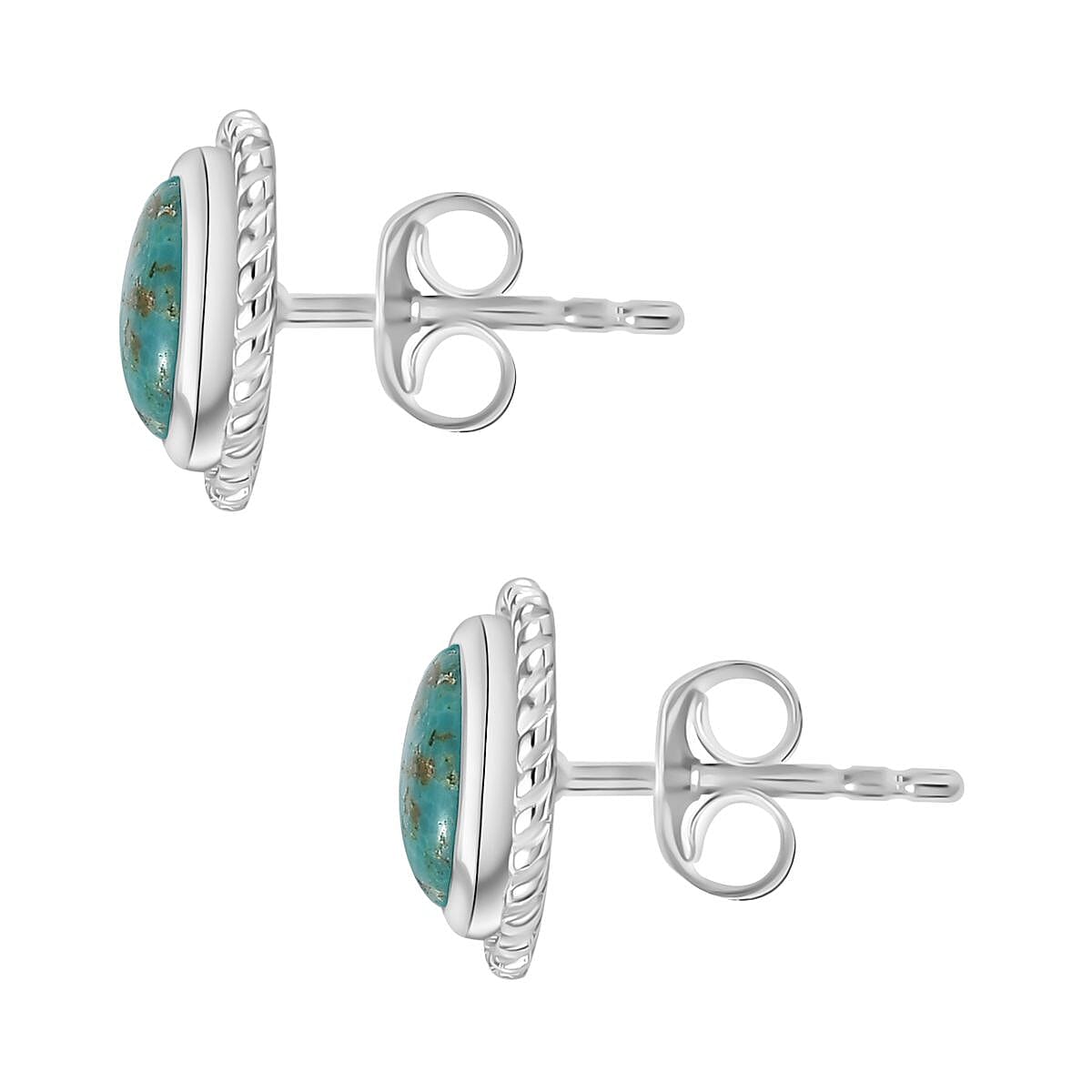 Artisan Crafted Sierra Nevada Turquoise Stud Earrings in Rhodium Over Sterling Silver 1.65 ctw image number 3