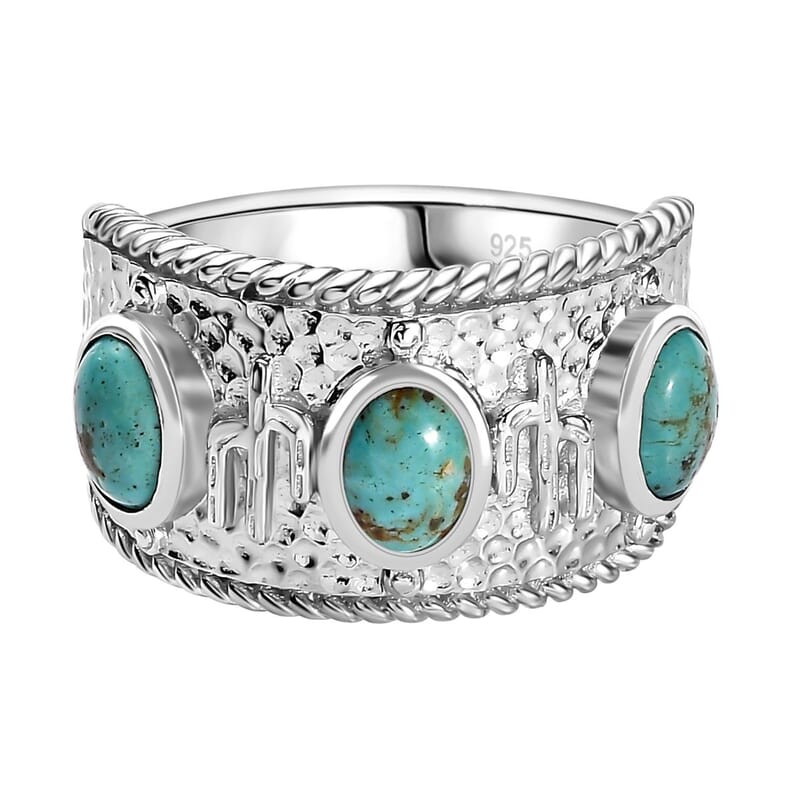 Sierra Nevada Turquoise Solitaire Ring in Rhodium Over Sterling Silver (Size 18) 2.50 ctw