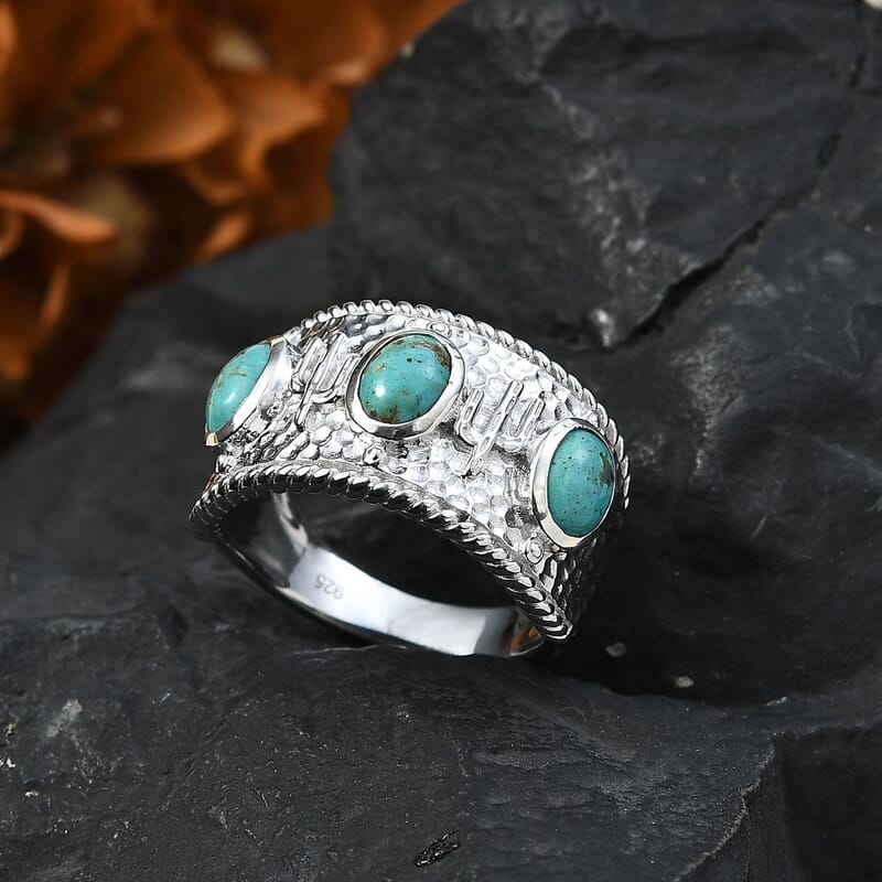 Sierra Nevada Turquoise Solitaire Ring in Rhodium Over Sterling Silver (Size 18) 2.50 ctw