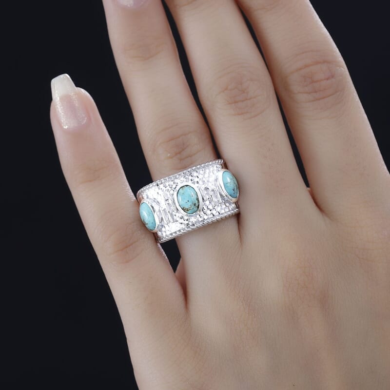 Sierra Nevada Turquoise Solitaire Ring in Rhodium Over Sterling Silver (Size 18) 2.50 ctw