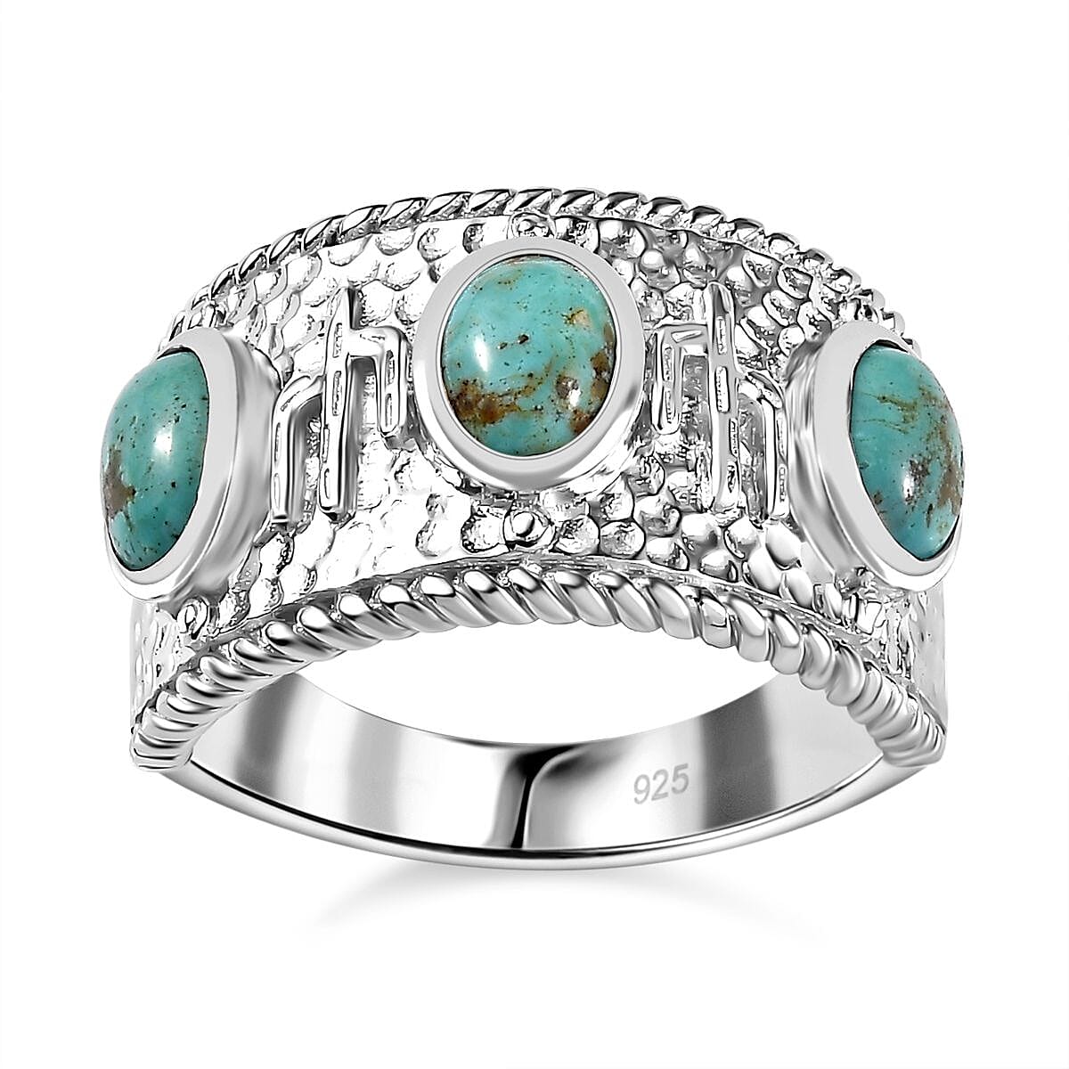 Sierra Nevada Turquoise Solitaire Ring in Rhodium Over Sterling Silver (Size 18) 2.50 ctw