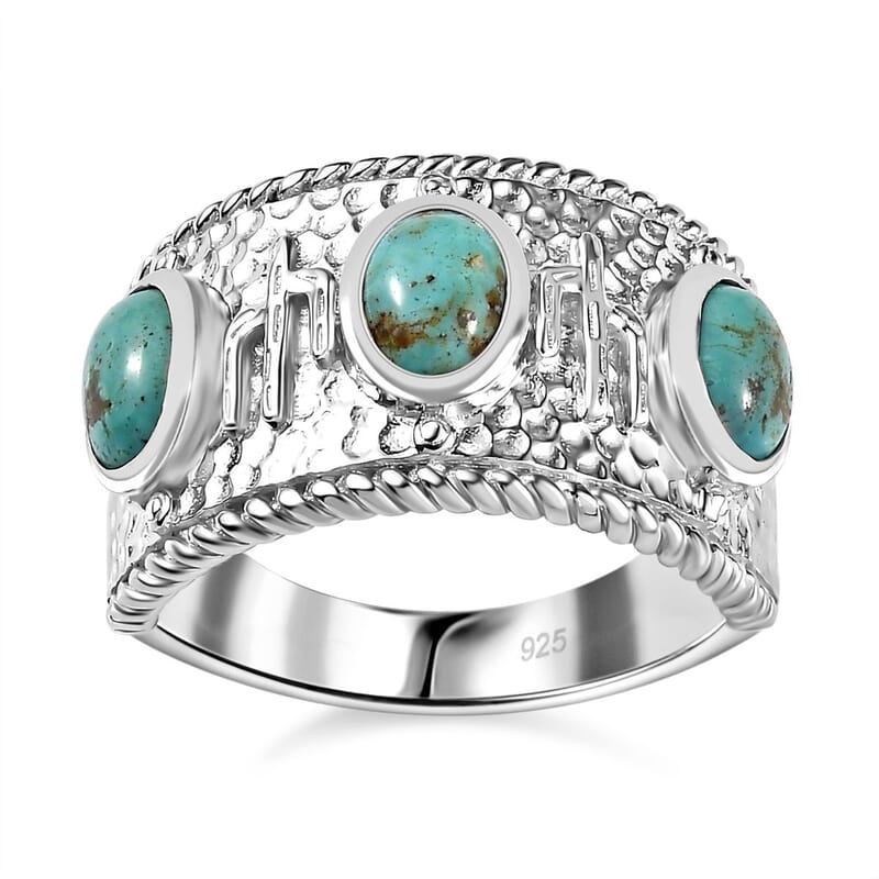 Sierra Nevada Turquoise Solitaire Ring in Rhodium Over Sterling Silver (Size 18) 2.50 ctw