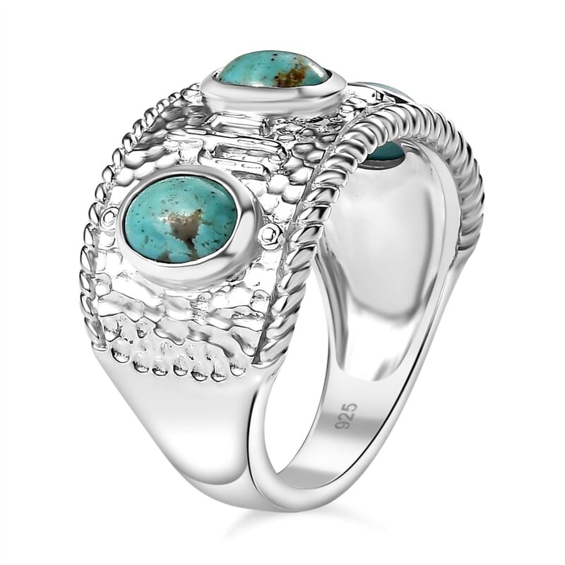 Sierra Nevada Turquoise Solitaire Ring in Rhodium Over Sterling Silver (Size 18) 2.50 ctw