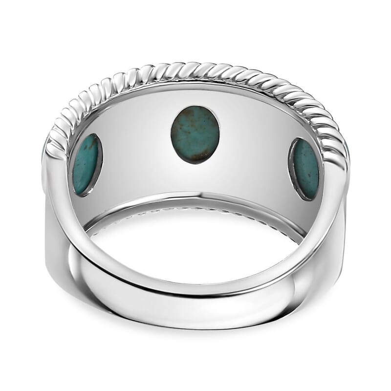 Sierra Nevada Turquoise Solitaire Ring in Rhodium Over Sterling Silver (Size 18) 2.50 ctw