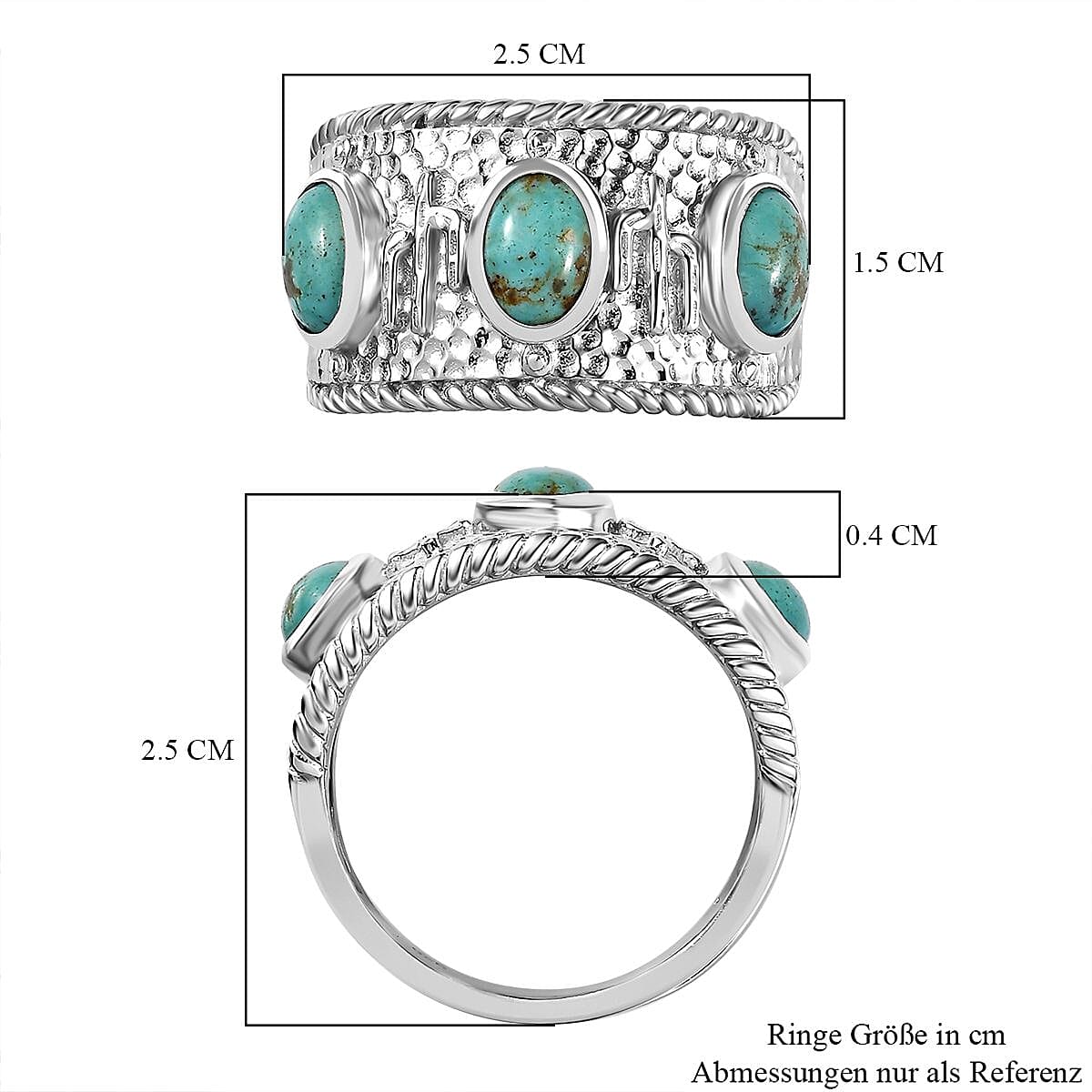 Sierra Nevada Turquoise Solitaire Ring in Rhodium Over Sterling Silver (Size 18) 2.50 ctw